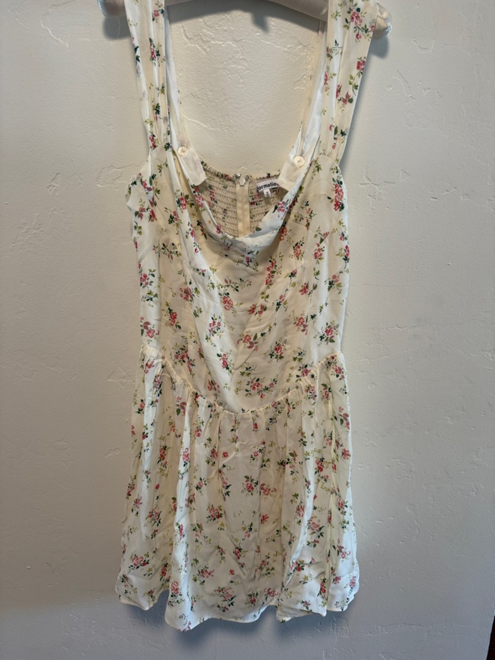 Reformation Cream Sundress with Pink and Green Floral Print